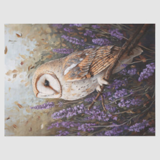 Owl unter Lavendel-Blume-Decoupage Seidenpapier