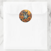 Owl unter lebendigen Blume Runder Aufkleber (Tasche)