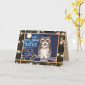Owl Valentine Liebe Blue Sepia Moon Einzigartig Karte (Gelbe Blume)