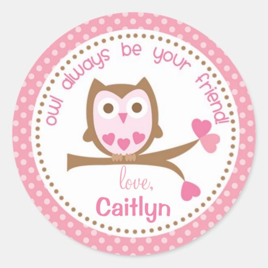 Owl Valentine Stickers Pink Immer dein Freund sein (Vorderseite)