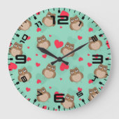 Owl Valentine's Day Große Wanduhr (Vorderseite)
