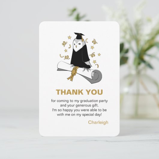 Owl Vorschule / Kindergarten Abschluss Danke (Stehend Vorderseite)