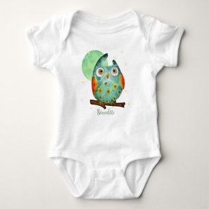 Owl Wasserfarbe Stilname Geburtstag auf der Rückse Baby Strampler
