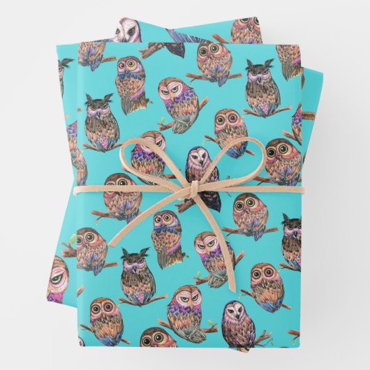 Owl Watercolor Forest Muster Geschenkpapier Set (Beispiel)
