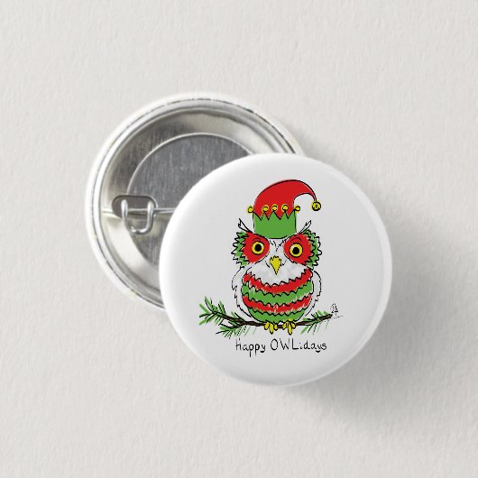 Owl Weihnachten Niedlich Funny Holiday Button (Vorne & Hinten)