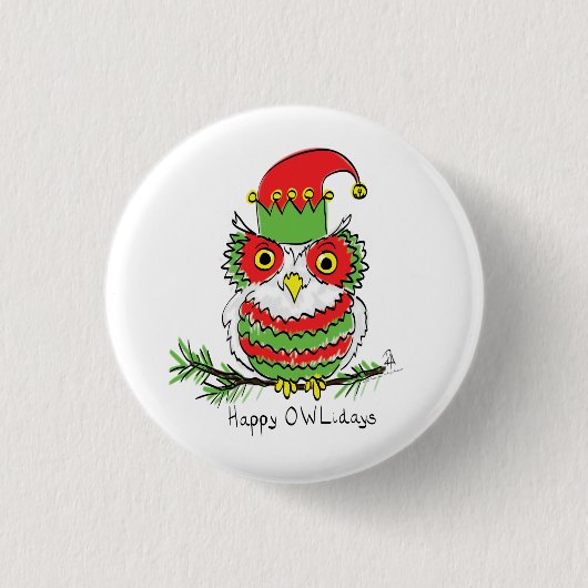 Owl Weihnachten Niedlich Funny Holiday Button (Vorderseite)