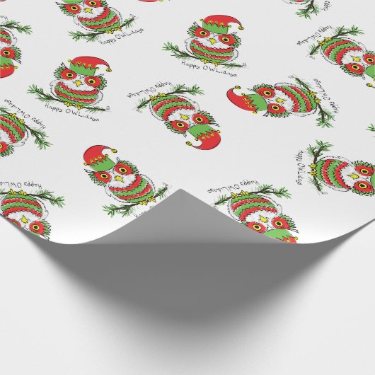 Owl Weihnachten Niedlich Funny Holiday Geschenkpapier (Ecke)
