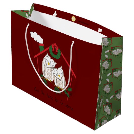 Owl Weihnachten Niedlich Funny Holiday Große Geschenktüte (Rückseite Schrägansicht)