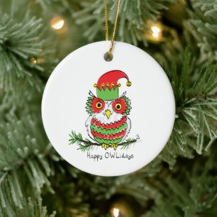 Owl Weihnachten Niedlich Funny Holiday Keramik Ornament
