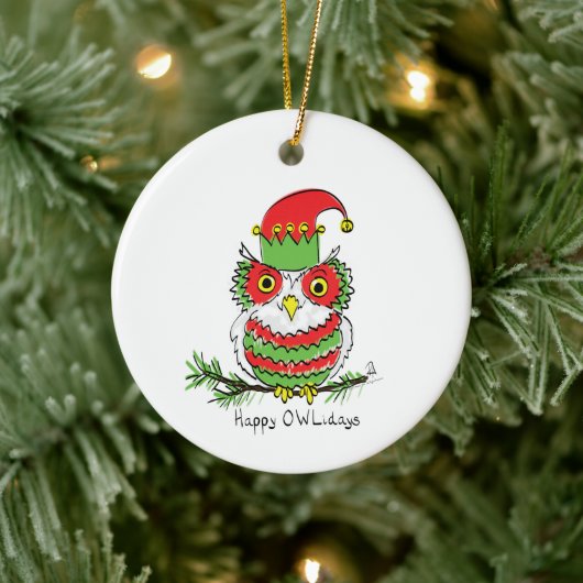 Owl Weihnachten Niedlich Funny Holiday Keramik Ornament (Baum)