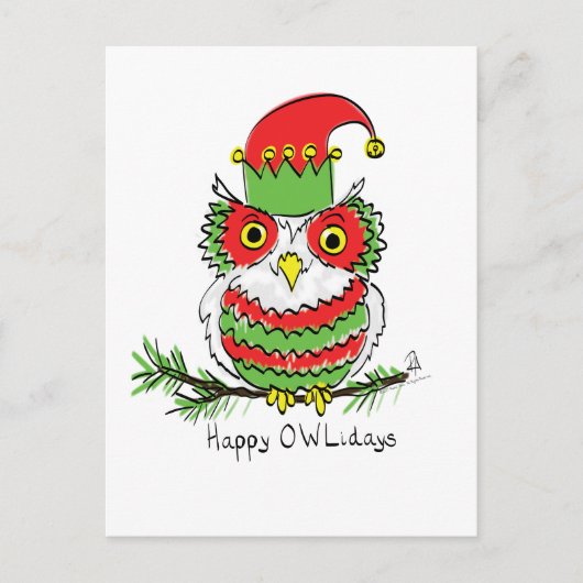 Owl Weihnachten Niedlich Funny Holiday Postkarte (Vorderseite)