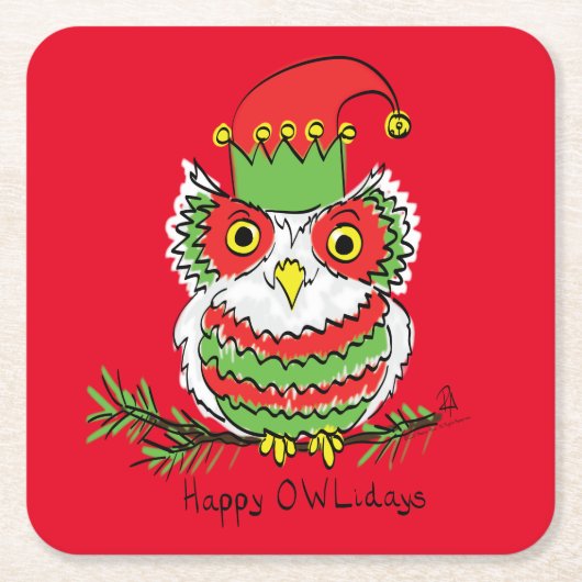 Owl Weihnachten Niedlich Funny Holiday Rechteckiger Pappuntersetzer (Vorderseite)