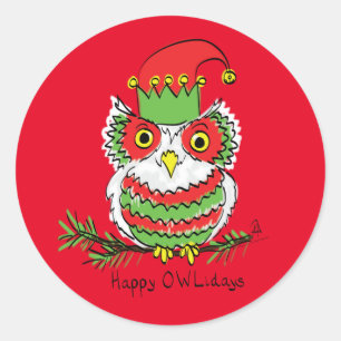 Owl Weihnachten Niedlich Funny Holiday Runder Aufkleber