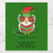 Owl Weihnachten Niedlich Funny Holiday Weinetikett (Einzelnes Label)