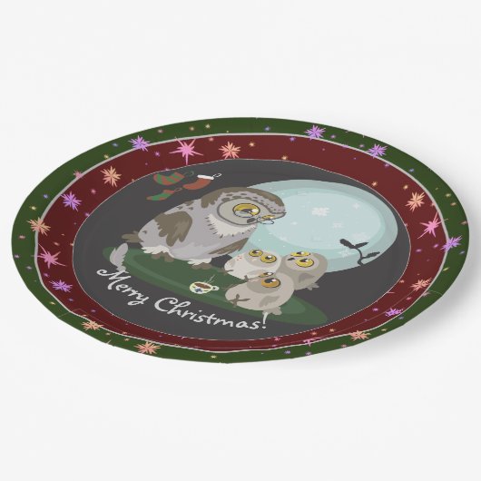 Owl Weihnachtsgeschichten Pappteller (Schrägansicht)