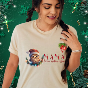 Owl Weihnachtsmannmütze Weihnachtslicht Funny Owl T-Shirt