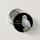 Owl White Log Foto Halloween Button (Vorne & Hinten)