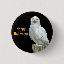 Owl White Log Foto Halloween Button
