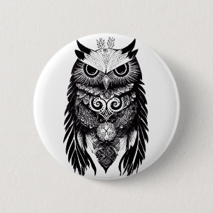Owl Wild Animal Nature Illustration Art Button