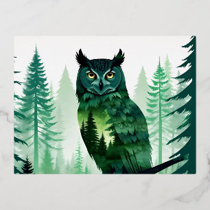 Owl Wildlife Animal Nature Forest Art Folien Feiertagspostkarte