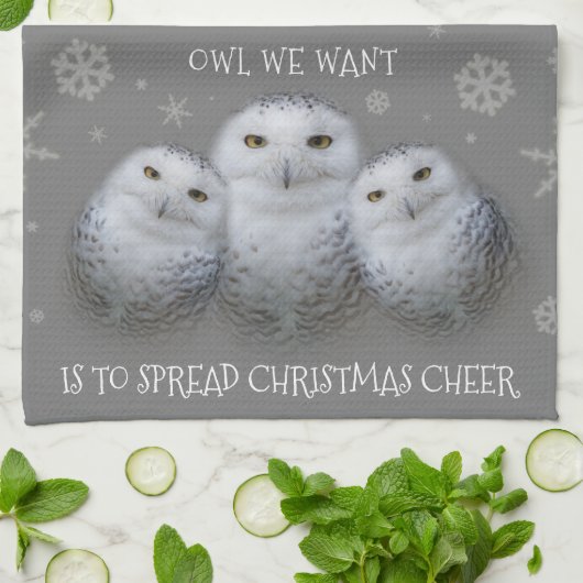 Owl Wir Wollte Weihnachts-Cheer Snowy Owls Geschirrtuch (Gefaltet)