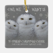 Owl Wir Wollte Weihnachts-Cheer Snowy Owls Keramikornament (Vorderseite)