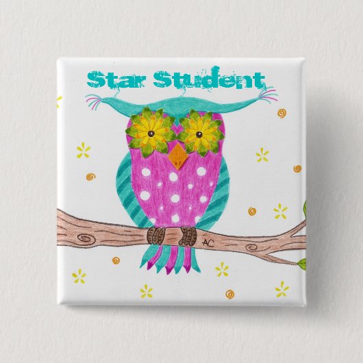 Owl with flowery eyes button (Vorderseite)