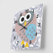 Owl with watercolor grey quadratische wanduhr (Winkel)