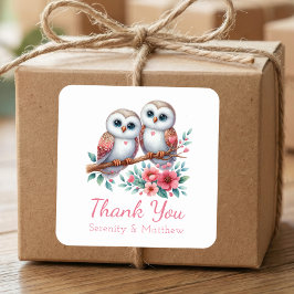 Owl Woodland Boho Country Wedding Thank You  Quadratischer Aufkleber