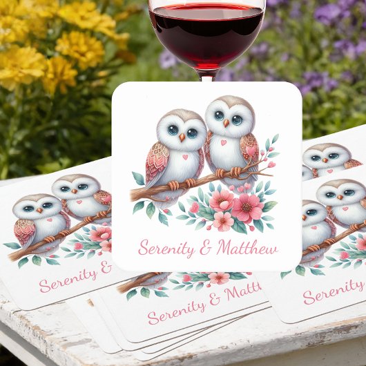 Owl Woodland Boho Rustic Country Wedding Rechteckiger Pappuntersetzer