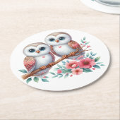 Owl Woodland Boho Rustic Country Wedding Runder Pappuntersetzer (Angewinkelt)