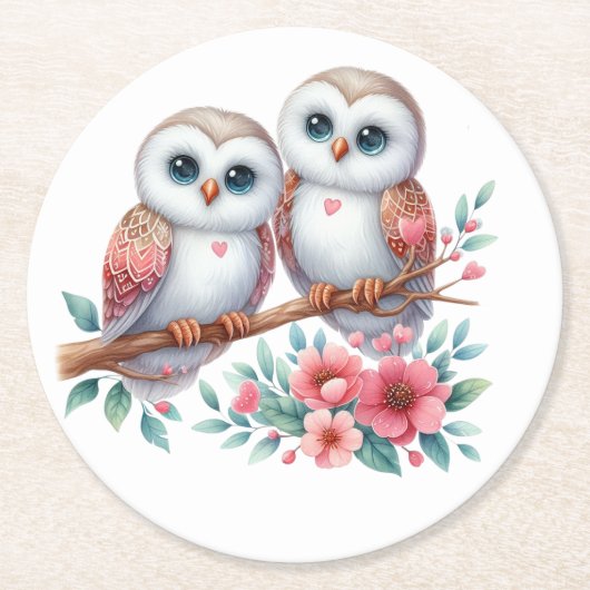 Owl Woodland Boho Rustic Country Wedding Runder Pappuntersetzer (Vorderseite)