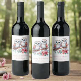 Owl Woodland Boho Rustic Country Wedding Weinetikett