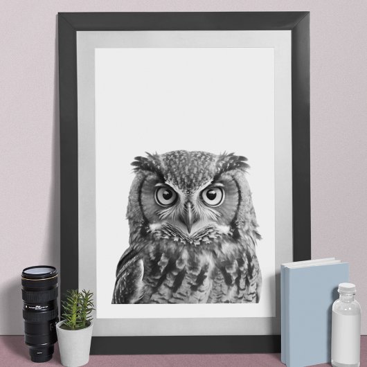 Owl Woodland Modernes Portrait Schwarz-weiß Poster
