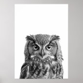 Owl Woodland Modernes Portrait Schwarz-weiß Poster (Vorne)