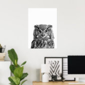 Owl Woodland Modernes Portrait Schwarz-weiß Poster (Heimbüro)
