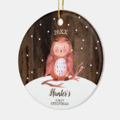 Owl Woodland Personalisiert Baby's First Christmas Keramik Ornament (Links)