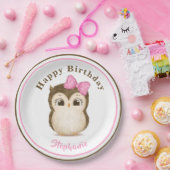 Owl Woodland Wasserfarbe Rosa Geburtsname Pappteller (Party)