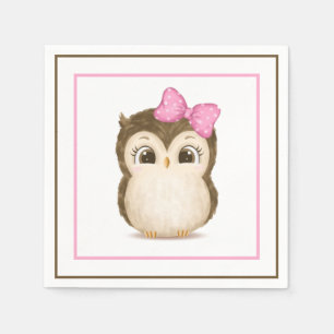 Owl Woodland Wasserfarbe Rosa Niedlich Serviette