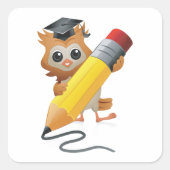 Owl Writing Quadratischer Aufkleber (Vorderseite)