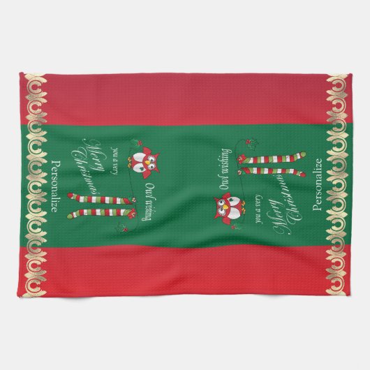 Owl wünscht dir ein frohes Weihnachtsfest Geschirrtuch (Horizontal)
