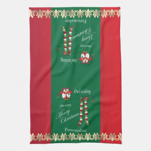 Owl wünscht dir ein frohes Weihnachtsfest Geschirrtuch (Vertikal)