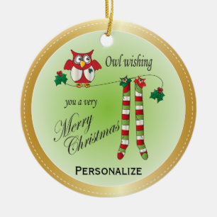 Owl wünscht dir ein frohes Weihnachtsgeschenk Keramikornament
