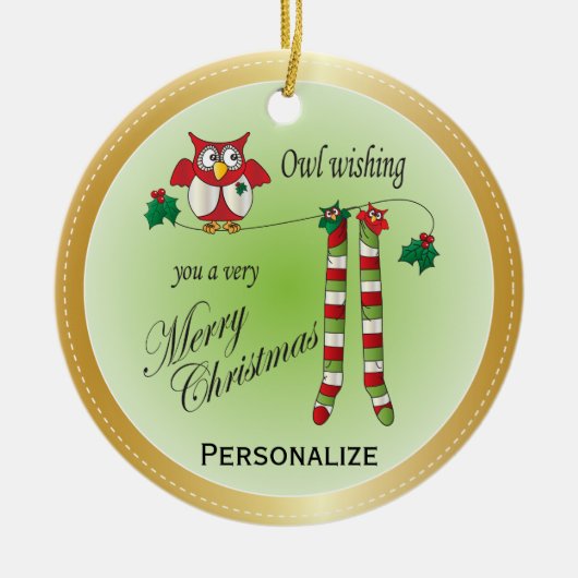 Owl wünscht dir ein frohes Weihnachtsgeschenk Keramikornament (Vorne)