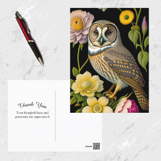 Owl Yellow Floral Artwork Danke Postkarte