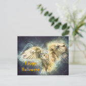 Owl Yellow Wings Spread Graphic Halloween Postkarte (Stehend Vorderseite)