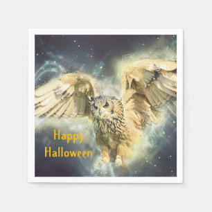 Owl Yellow Wings Spread Graphic Halloween Serviette