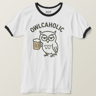 Owlcaholischer Owl Beer Lover Ringer T - Shirt