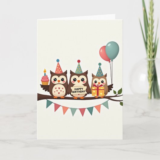 Owlet Geburtstagszweig Karte (Vorderseite)