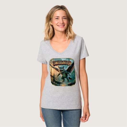 Owligator Illustration – Owl Alligator Funny Scary T-Shirt (Vorderseite Vollansicht)